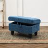 Blue Flannelette Living Room Sectional Ottoman