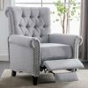 Pushback Linen Tufted Recliner Single Sofa with Nailheads Roll Arm for Living Room, Bedroom, Office, Gray