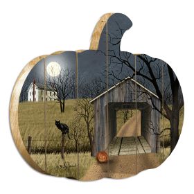 "Sleepy Hollow Bridge" By Artisan Billy Jacobs Printed on Wooden Pumpkin Wall Art