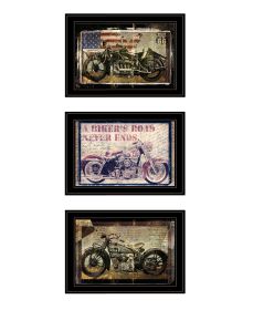 "Classical Motorcycle Collection" 3-Piece Vignette By Sophie 6, Ready to Hang Framed Print, Black Frame