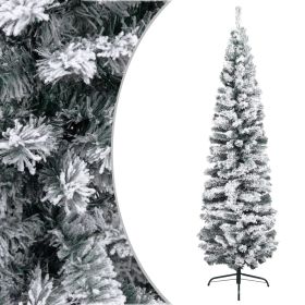 Slim Artificial Christmas Tree with Flocked Snow Green 7 ft PVC