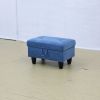 Blue Flannelette Living Room Sectional Ottoman