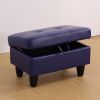 Blue Faux Leather Living Room Sofa Ottoman