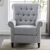 Pushback Linen Tufted Recliner Single Sofa with Nailheads Roll Arm for Living Room, Bedroom, Office, Gray