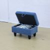 Blue Flannelette Living Room Sectional Ottoman