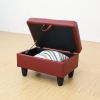 Red Semi PU Synthetic Leather Ottoman Living Room Sofa