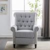 Pushback Linen Tufted Recliner Single Sofa with Nailheads Roll Arm for Living Room, Bedroom, Office, Gray