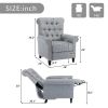 Pushback Linen Tufted Recliner Single Sofa with Nailheads Roll Arm for Living Room, Bedroom, Office, Gray