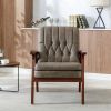 Mid Century Single Armchair Sofa Accent Chair Retro Modern Solid Wood Armrest Accent Chair, Fabric Upholstered Wooden Lounge Chair Khaki