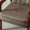 Mid Century Single Armchair Sofa Accent Chair Retro Modern Solid Wood Armrest Accent Chair, Fabric Upholstered Wooden Lounge Chair Khaki