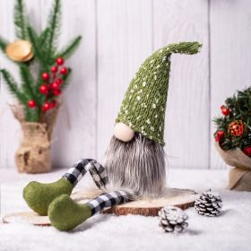 Christmas Decoration Knitted Wool Plaid Long Legs Doll Gift Window Supplies (Color: Green)