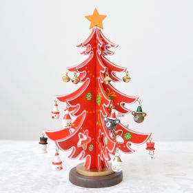 Combination Three-dimensional Pendant Villain Wooden Christmas Tree Ornament (Option: Red Three leaves tree-24cm)