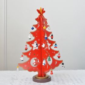 Combination Three-dimensional Pendant Villain Wooden Christmas Tree Ornament (Option: Red Two leaves tree-35cm)