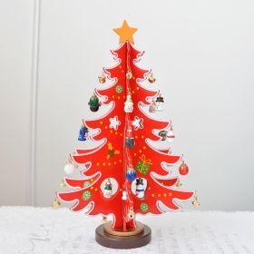 Combination Three-dimensional Pendant Villain Wooden Christmas Tree Ornament (Option: Red Three leaves tree-35cm)