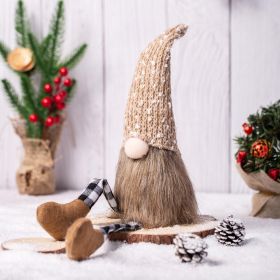 Christmas Decoration Knitted Wool Plaid Long Legs Doll Gift Window Supplies (Color: Khaki)