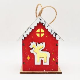 Christmas Crafts Wooden Luminous Small House Pendant (Option: Red elk)