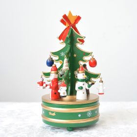 Combination Three-dimensional Pendant Villain Wooden Christmas Tree Ornament (Option: Green clockwork music box-21cm)