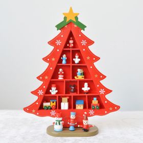 Combination Three-dimensional Pendant Villain Wooden Christmas Tree Ornament (Option: Red Lattice tree-29cm)