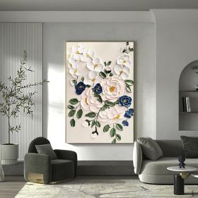 Hand Painted Oil Paintings Large Original Oil Painting White Flower Decor Abstract Wall Art Hand Paint Palette Knife Painting Heavy Textured Painting (Style: 1, size: 90X120cm)