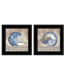 "The Farmhouse Blues Collection" 2-Piece Vignette By Linda Spivey, Ready to Hang Framed Print, Black Frame (Color: as Pic)