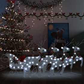 Reindeer & Sleigh Christmas Decoration 100 LEDs Outdoor Silver (Color: Silver)