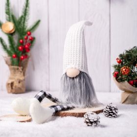 Christmas Decoration Knitted Wool Plaid Long Legs Doll Gift Window Supplies (Color: White)